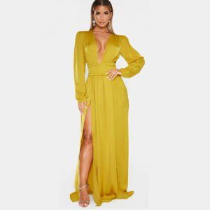 Long sleeved plunge detail maxi dress